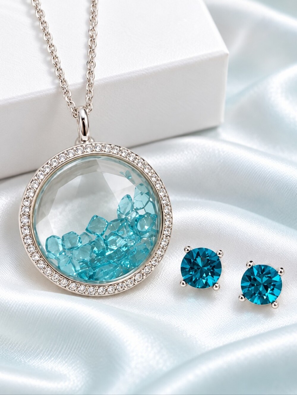 NIB Avon Studio 1886 March Aquamarine Shaky Necklace & Earring Set